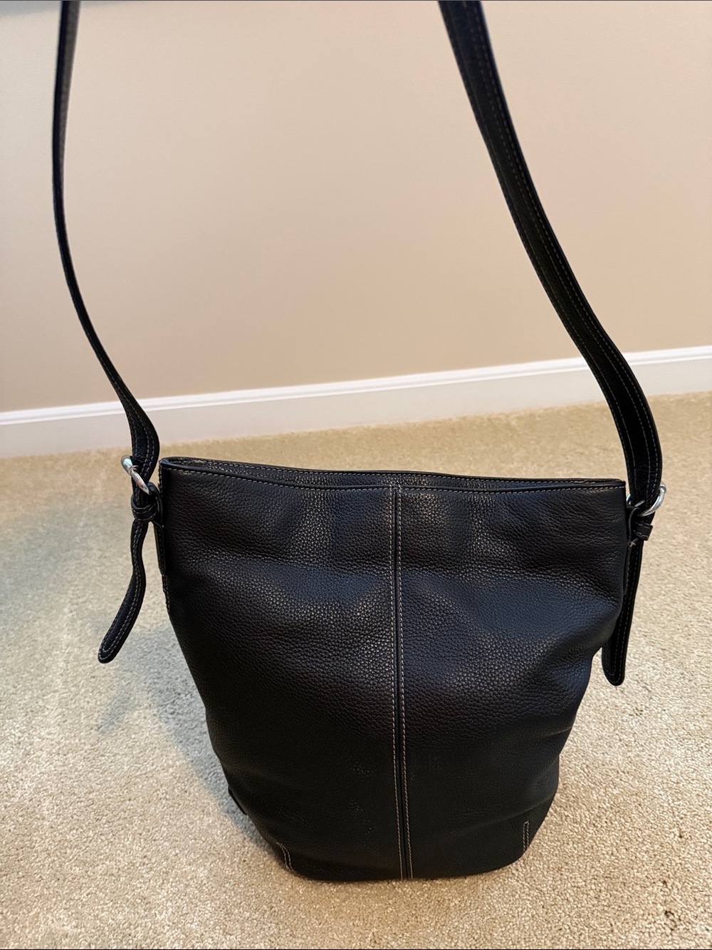 Tignanello Classic Black Leather Crossbody Shoulder Bag